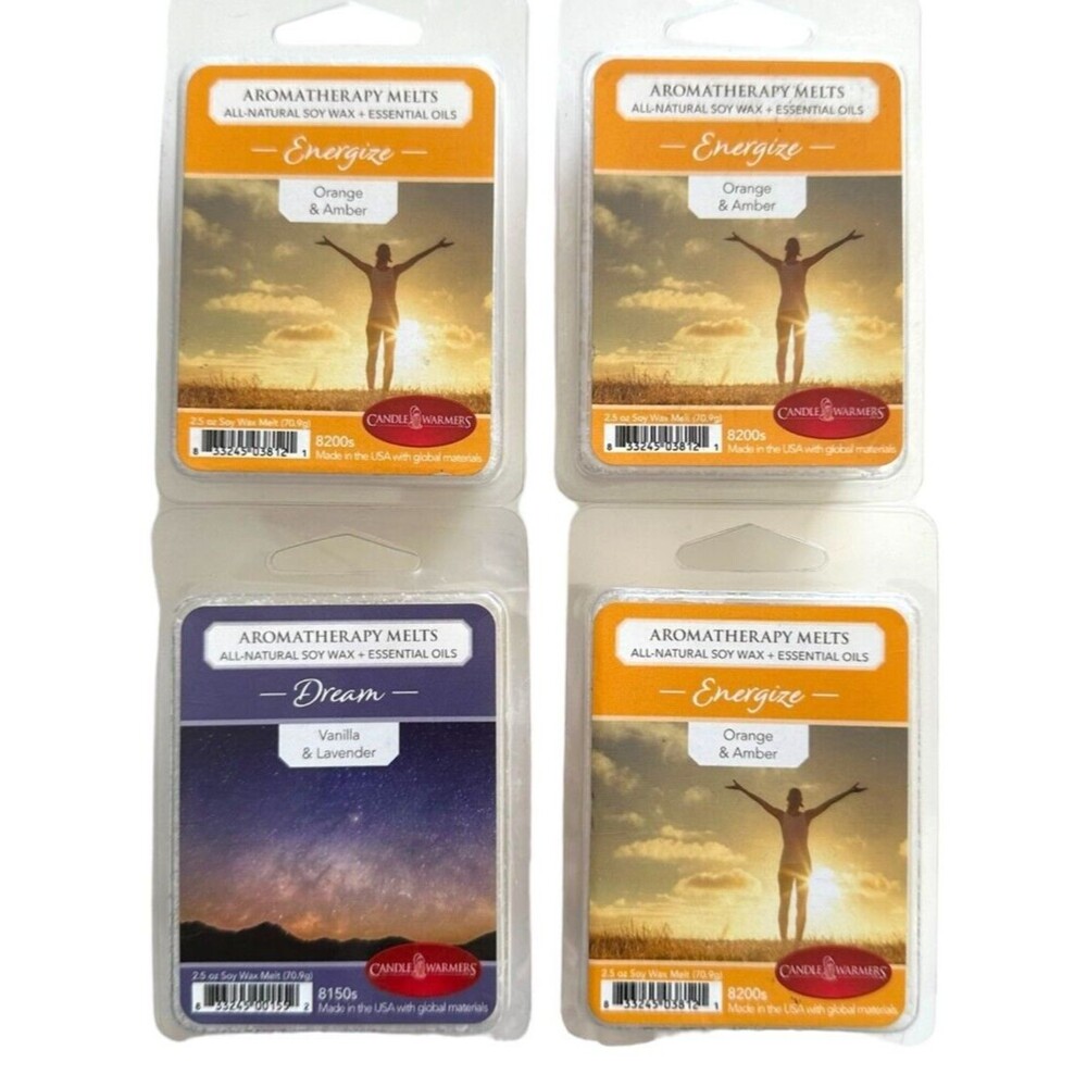 4X Candle Warmers Energize Orange Amber & Dream Vanilla Lavender SOY WAX MELT